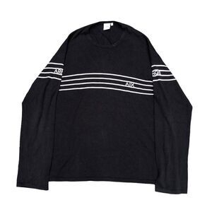 Armani Exchange Long Sleeve Shirt Big Logo Horizontal Stripe Black XL